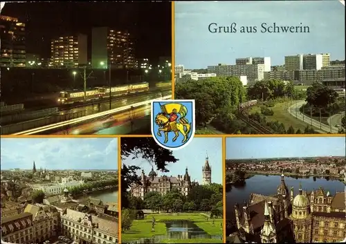 Ak Schwerin Mecklenburg, Straße der DSF, Neubaugebiet Großer Dreesch, Altstadt, Paulskirche, Schloss