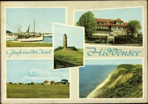 Ak Vitte Insel Hiddensee, Hafen, Kloster, HO Hotel Dornbusch, Neuendorf, Nordstrand, Leuchtturm