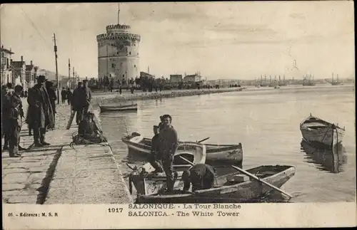 Ak Thessaloniki Griechenland, Hafenpromenade und Weißer Turm