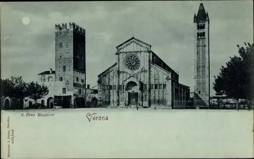 Mondschein Ak Verona Venetien, S. Zeno Maggiore