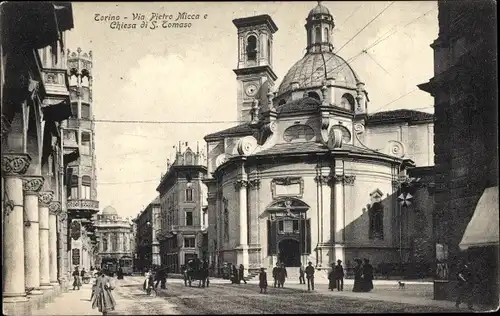 Ak Torino Turin Piemonte, Via Pietro Micca e Chiesa di S. Tomaso