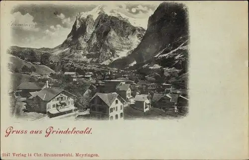 Mondschein Ak Grindelwald Kanton Bern, Teilansicht, Abendstimmng