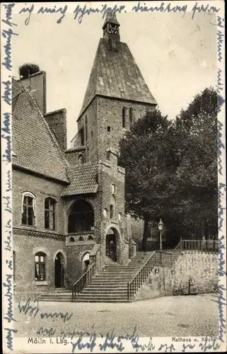Ak Mölln in Lauenburg, Rathaus und Kirche