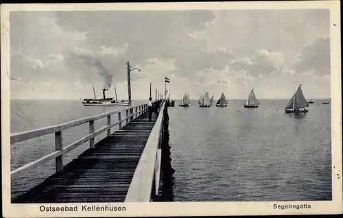 Ak Ostseebad Kellenhusen in Holstein, Segelregatta, Segelboote, Steg