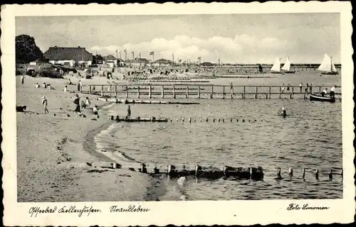 Ak Ostseebad Kellenhusen in Holstein, Strand, Badegäste, Stege, Segelboote