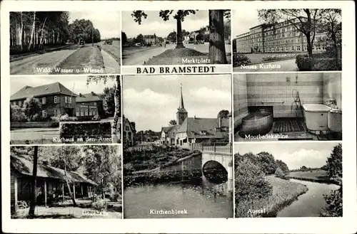 Ak Bad Bramstedt in Holstein, Marktplatz, Neues Kurhaus, Moorbadekabine, Auetal, Kirchenbleek