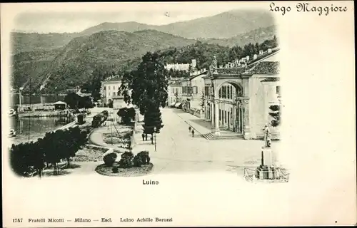 Ak Luino Lago Maggiore Lombardia, Straßenpartie, Denkmal