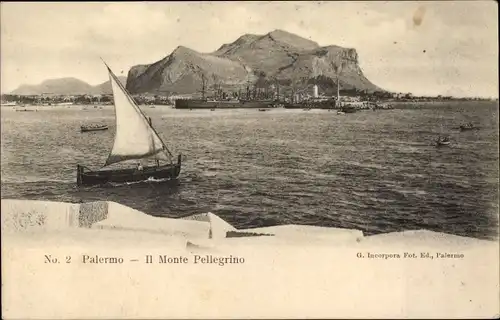 Ak Palermo Sizilien Sicilia Italien, Il Monte Pellegrino, Segelboot