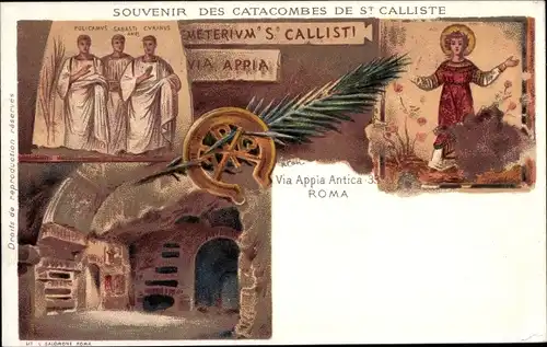 Litho Roma Rom Lazio, Catacombes de St. Calliste, Gewölbe, drei Geistliche, Heiliger