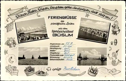 Ak Nordseebad Büsum, Strand, Hafen