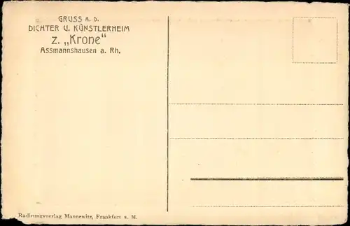 Künstler Ak Assmannshausen Rüdesheim am Rhein, Dichter und Künstlerheim Zur Krone