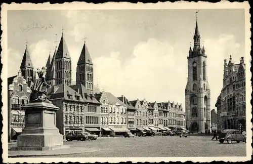 Ak Tournai Wallonia Hennegau, Grand Place, Kathedrale, Glockenturm