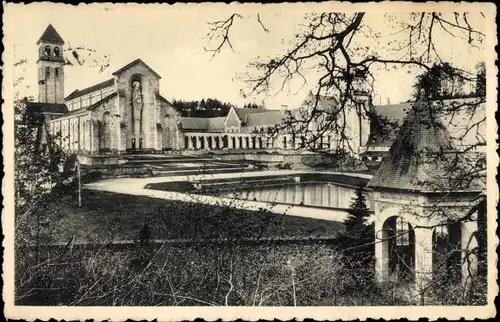 Postkarte Orval Florenville Wallonien Luxemburg, Abtei von Orval, Ehrenhof, Basilika