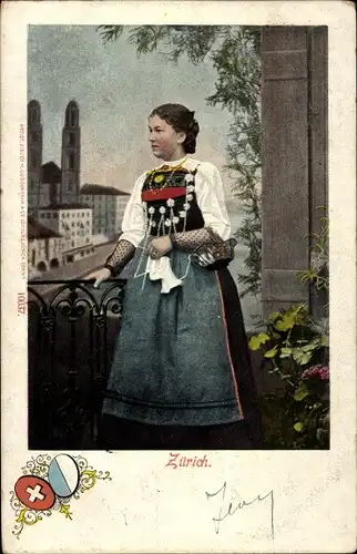 Ak Kanton Zürich Schweiz, Frau in Tracht