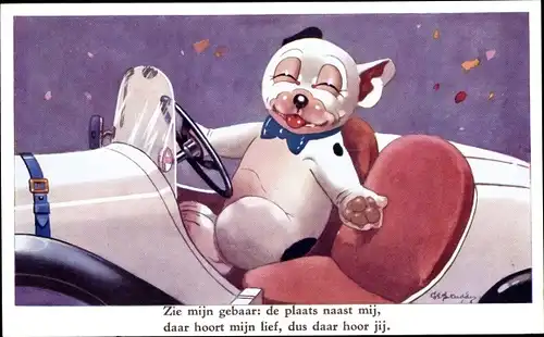 Künstler Ak Studdy, Bonzo der Hund fährt Auto