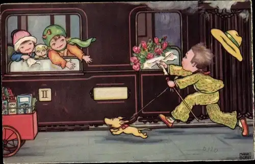 Künstler Ak Boriss, Margret, Im letzten Augenblick, Zugabfahrt