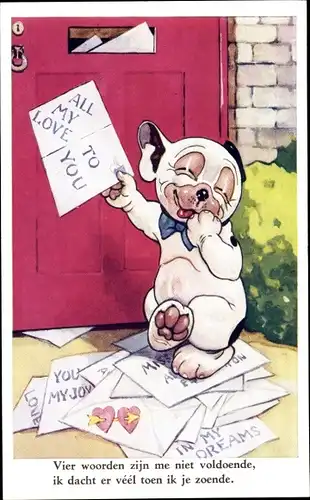 Künstler Ak Studdy, George E., Bonzo der Hund, Briefkasten, Liebesbriefe