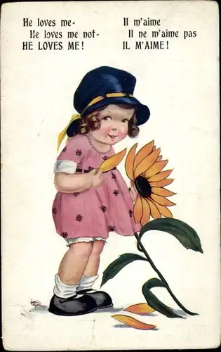 Künstler Ak Mädchen, Blume, Blütenblätter