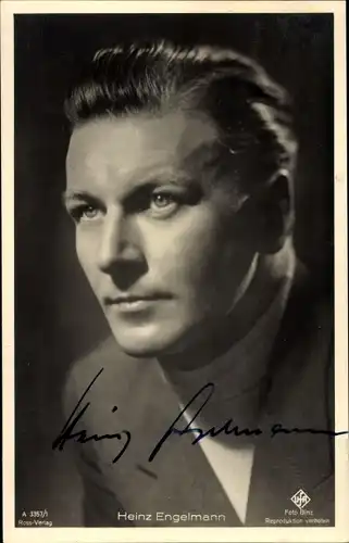 Ak Schauspieler Heinz Engelmann, Portrait, UFA Film, Ross A 3357 1, Autogramm