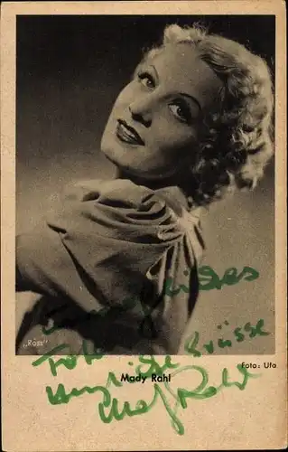 Ak Schauspielerin Mady Rahl, Portrait, Autogramm