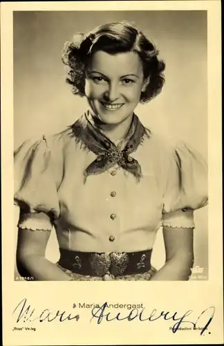 Ak Schauspielerin Maria Andergast, Portrait, Tobis, Ross Verlag A 1948/1, Autogramm