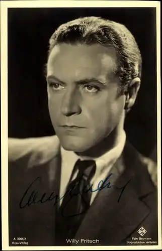 Ak Schauspieler Willy Fritsch, Portrait, Ufa Film, Ross Verlag A 3064 2, Autogramm