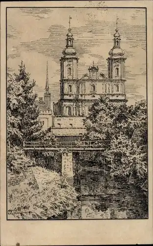 Künstler Ak Kraft, R., Wałbrzych Waldenburg Schlesien, Kreuzkirche