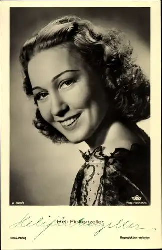 Ak Schauspielerin Heli Finkenzeller, Portrait, Autogramm