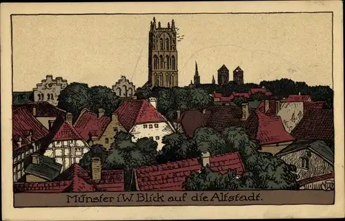 Steindruck Ak Münster in Westfalen, Altstadt, Kirchturm