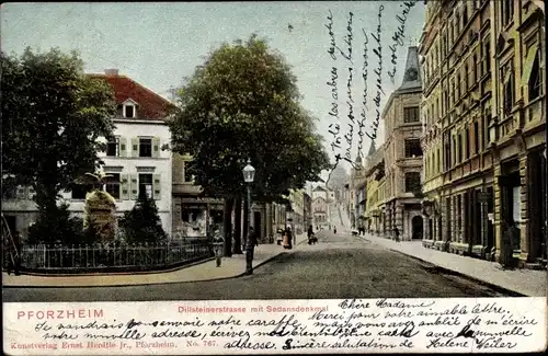 Ak Pforzheim im Schwarzwald, Dillsteinerstraße mit Sedansdenkmal