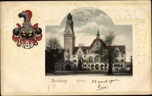 Präge Wappen Ak Duisburg im Ruhrgebiet, Rathaus