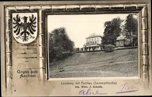 Passepartout Ak Aachen, Lousberg mit Pavillon, Wappen