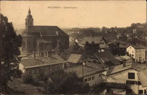 Ak Miesbach in Oberbayern, Panorama, Kirche