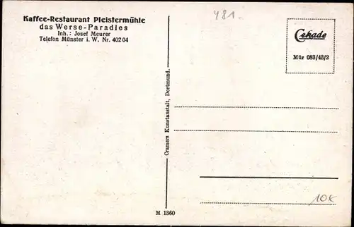 Ak Münster in Westfalen, Kaffee Restaurant Pleistermühle, Terrasse