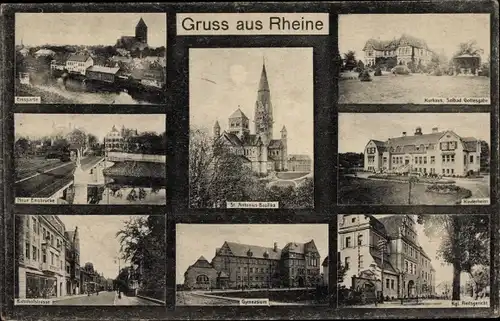 Ak Rheine in Westfalen, Kinderheim, Gymnasium, Bahnhofstraße, Kurhaus, Solbad Gaststätte