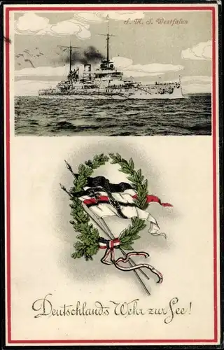 Ak Deutsches Kriegsschiff S.M.S. Westfalen, Fahnen, Kaiserliche Marine