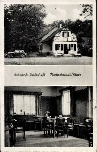 Ak Oberhochstadt Hochstadt Pfalz, Bahnhofs-Wirtschaft, Innenansicht, Auto