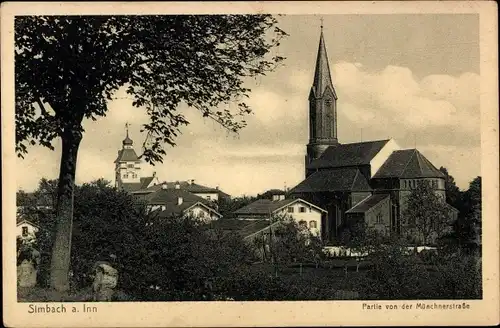 Ak Simbach am Inn Niederbayern, Teilansicht von der Münchnerstraße