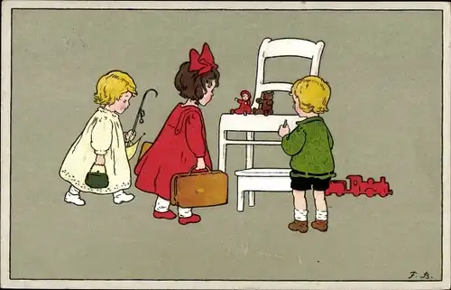 Künstler Ak Baumgarten, Fritz, Bitte einsteigen, spielende Kinder