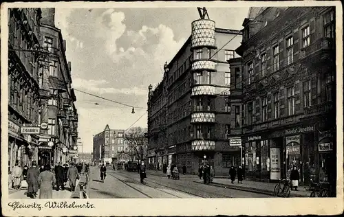 Ak Gliwice Gleiwitz Schlesien, Wilhelmstraße, Geschäfte