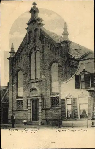 Judaika Ak Assen Drenthe Niederlande, Partie an der Synagoge