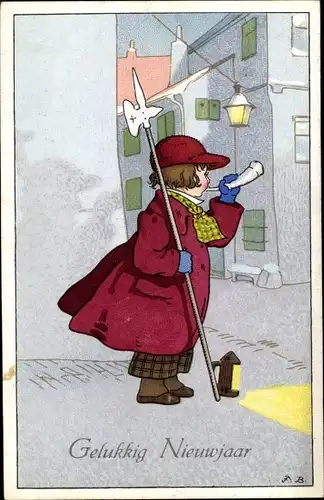 Künstler Ak Baumgarten, Fritz, Glückwunsch Neujahr, Nachtwächter