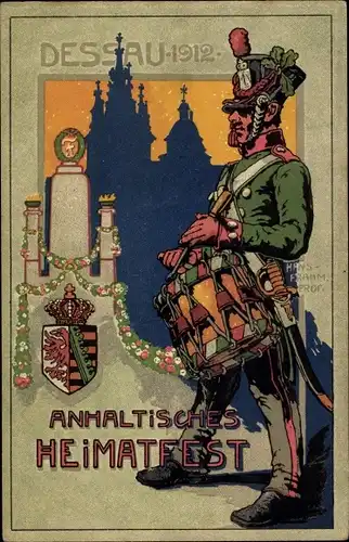 Wappen Künstler Ak Frahm, Hans, Dessau in Sachsen Anhalt, Anhaltisches Heimatfest 1912