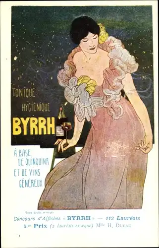 Jugendstil Künstler Ak Dufau, H., Reklame, Tonique Hygienique Byrrh, Frau mit Weinglas