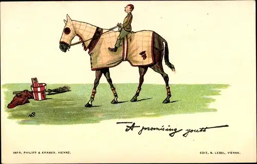 Künstler Litho A promising youth, Junge auf einem Pferd, Philipp und Kramer