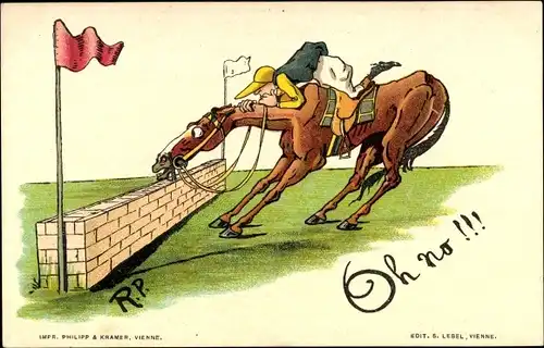 Künstler Litho Oh no, Pferd verweigert Sprung über ein Hindernis, Philipp und Kramer
