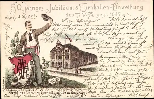 Litho Augsburg in Schwaben, 50 jähriges Jubiläum & Turnhallen-Einweihung des TVA 1897