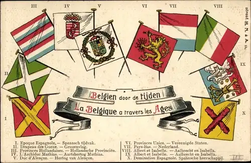Präge Ak La Belgique a travers les Ages, Belgische Flaggen