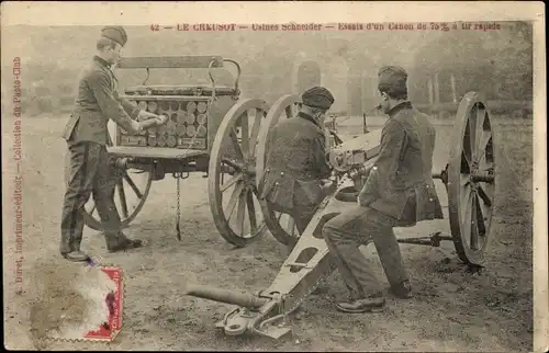 Ak Le Creusot Saône et Loire, Schneider-Fabriken, Canon de 75