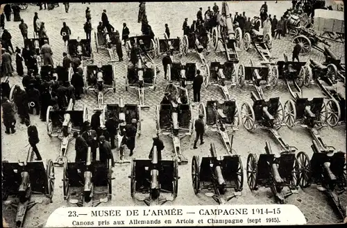 Ak Paris CPA 75, Musée de l'Armee, Canons pris aux Allemands en Artois et Champagne 1915